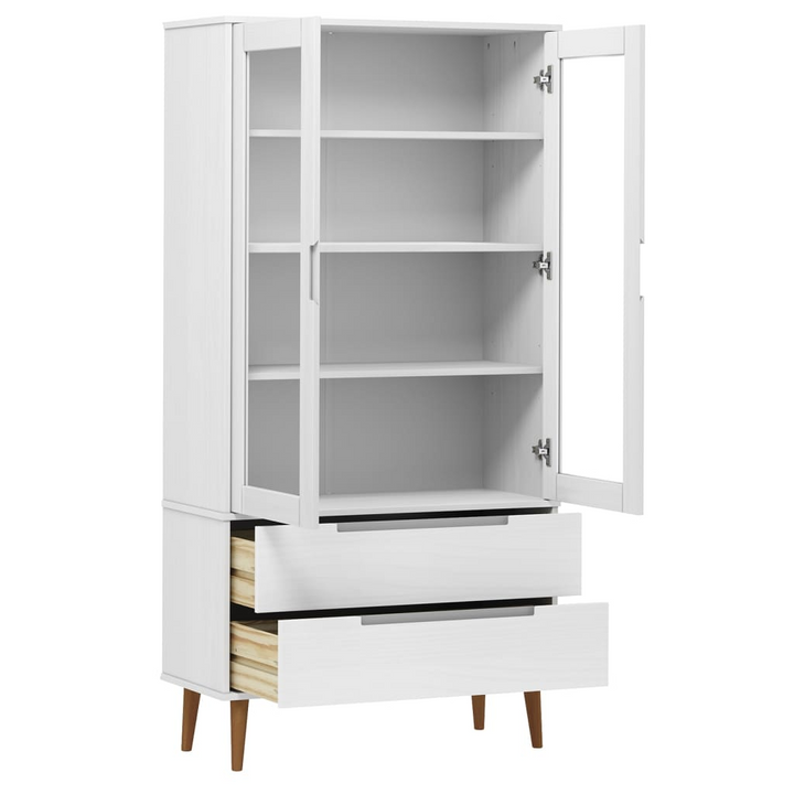 MOLDE Vitrine Cabinet in White – 90x35x175 cm, Solid Pine Wood with UV Varnish Finish - Premium  from Home Treasures - Just £340.99! Shop now at Home Treasures