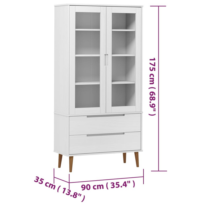 MOLDE Vitrine Cabinet in White – 90x35x175 cm, Solid Pine Wood with UV Varnish Finish - Premium  from Home Treasures - Just £340.99! Shop now at Home Treasures