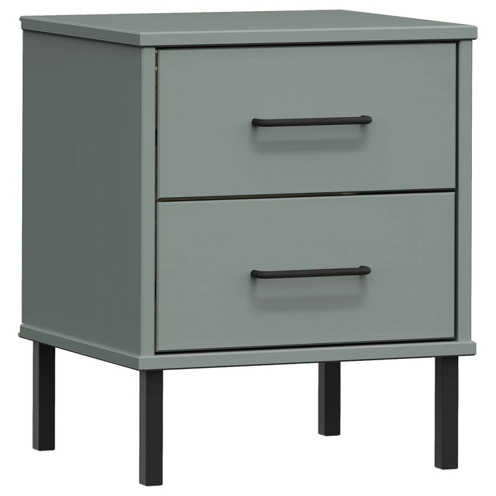 OSLO Bedside Cabinet with Metal Legs - Grey Solid Pine Wood, 2 Drawers - Premium  from Home Treasures - Just £66.99! Shop now at Home Treasures