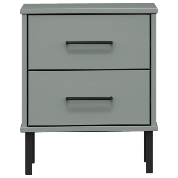 OSLO Bedside Cabinet with Metal Legs - Grey Solid Pine Wood, 2 Drawers - Premium  from Home Treasures - Just £66.99! Shop now at Home Treasures