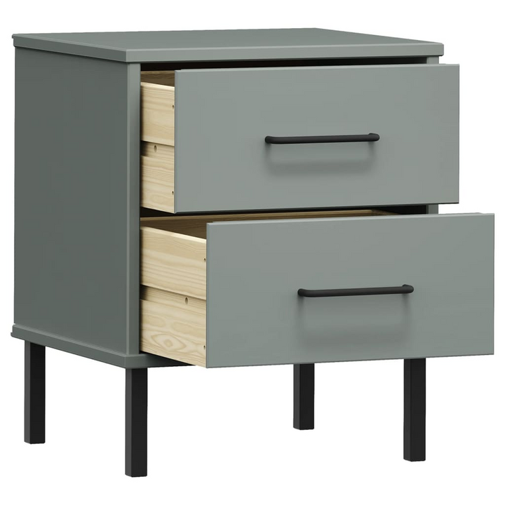 OSLO Bedside Cabinet with Metal Legs - Grey Solid Pine Wood, 2 Drawers - Premium  from Home Treasures - Just £66.99! Shop now at Home Treasures