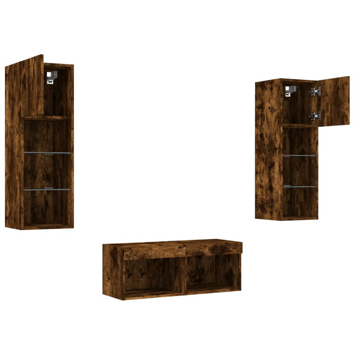 4 Piece TV Wall Cabinets with Customizable RGB LED Lights, Smoked Oak Finish - Modern Floating Units for Spacious Living Rooms - Premium  from Home Treasures - Just £142.99! Shop now at Home Treasures