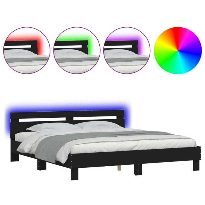 Super King Size Bed Frame with RGB LED Headboard in Black 180x200 cm - Premium  from Home Treasures - Just £217.99! Shop now at Home Treasures