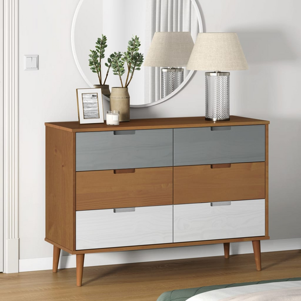 MOLDE Brown Drawer Cabinet - Elegant 6-Drawer Solid Wood Pine Storage Unit (113x40x80 cm) - Premium  from Home Treasures - Just £213.99! Shop now at Home Treasures