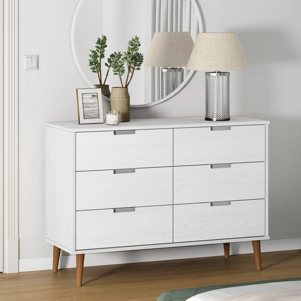 MOLDE Solid Wood Pine Drawer Cabinet in White- Scandinavian Style, 6-Drawer Storage Unit (113x40x80 cm) - Premium  from Home Treasures - Just £216.99! Shop now at Home Treasures