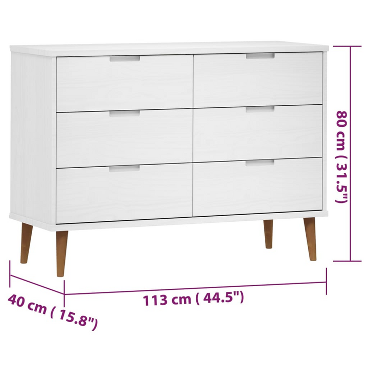 MOLDE Solid Wood Pine Drawer Cabinet in White- Scandinavian Style, 6-Drawer Storage Unit (113x40x80 cm) - Premium  from Home Treasures - Just £216.99! Shop now at Home Treasures