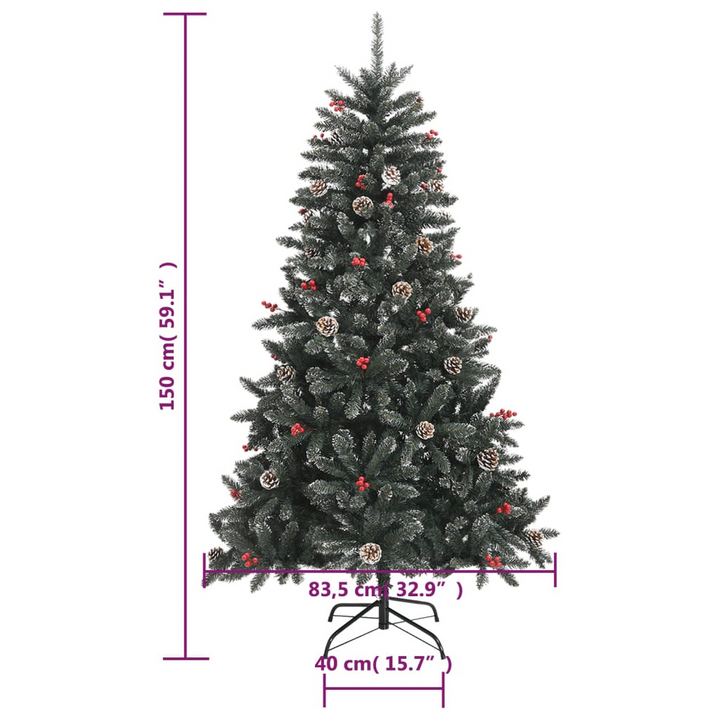 Artificial Christmas Tree with Stand - Green PVC, Snow-Decorated with Cones and Berries - Premium  from Home Treasures - Just £116.99! Shop now at Home Treasures