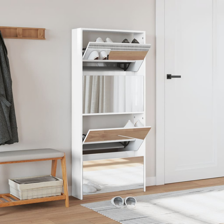 High Gloss White Shoe Cabinet with Mirror - 4-Layer, 63x17x134 cm | Modern & Stylish Shoe Storage Solution - Premium  from Home Treasures - Just £149.99! Shop now at Home Treasures