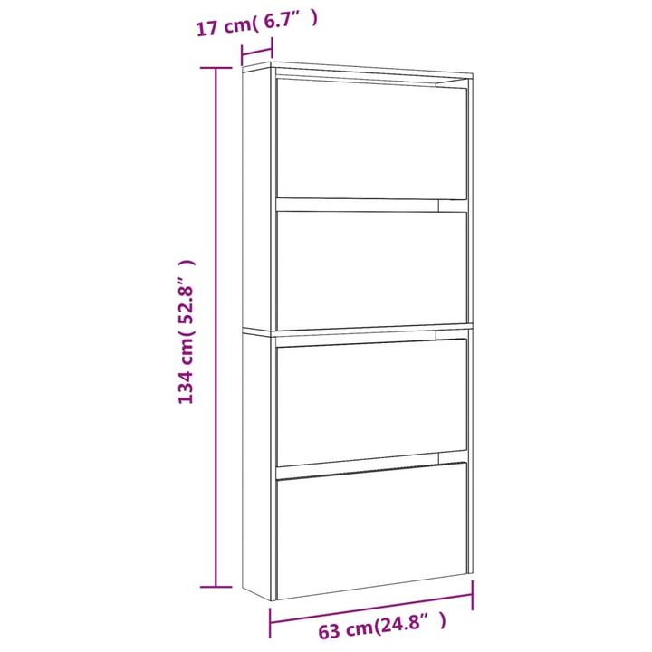 High Gloss White Shoe Cabinet with Mirror - 4-Layer, 63x17x134 cm | Modern & Stylish Shoe Storage Solution - Premium  from Home Treasures - Just £149.99! Shop now at Home Treasures