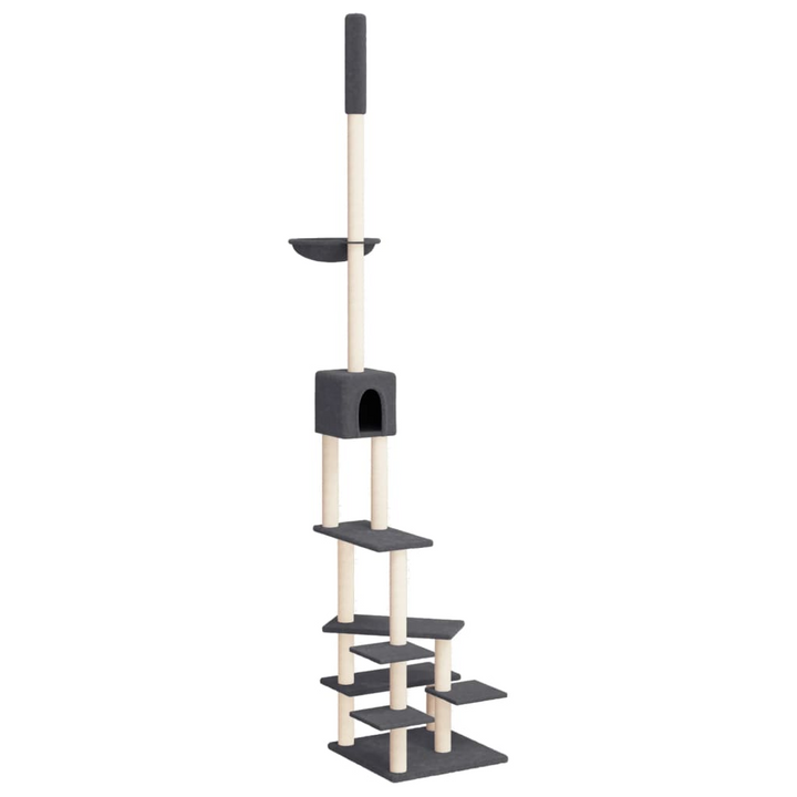 Floor to Ceiling Cat Tree in Dark Grey - Adjustable Height 268.5-294.5 cm, Multiple Levels, Sisal Posts, Plush Material - Premium  from Home Treasures - Just £80.99! Shop now at Home Treasures