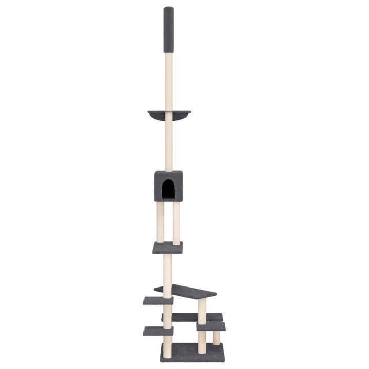 Floor to Ceiling Cat Tree in Dark Grey - Adjustable Height 268.5-294.5 cm, Multiple Levels, Sisal Posts, Plush Material - Premium  from Home Treasures - Just £77.99! Shop now at Home Treasures