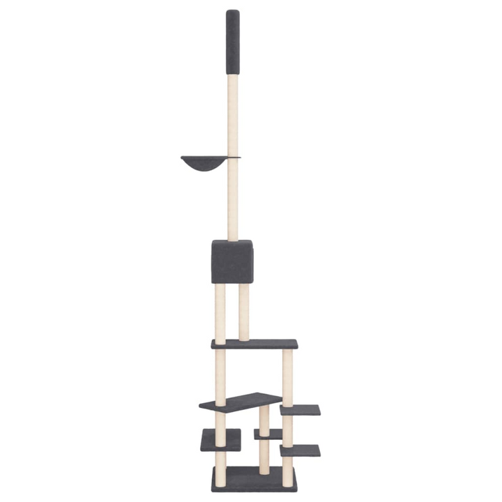 Floor to Ceiling Cat Tree in Dark Grey - Adjustable Height 268.5-294.5 cm, Multiple Levels, Sisal Posts, Plush Material - Premium  from Home Treasures - Just £80.99! Shop now at Home Treasures