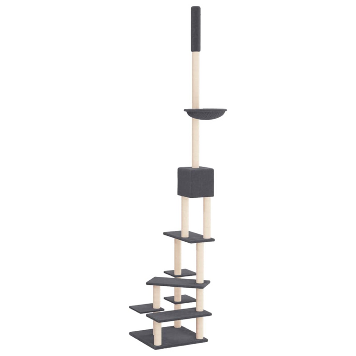 Floor to Ceiling Cat Tree in Dark Grey - Adjustable Height 268.5-294.5 cm, Multiple Levels, Sisal Posts, Plush Material - Premium  from Home Treasures - Just £77.99! Shop now at Home Treasures