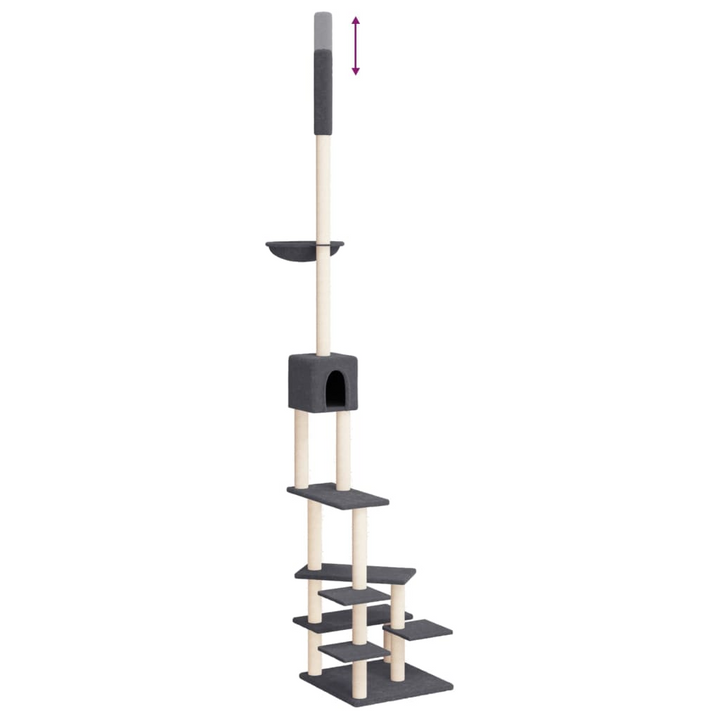 Floor to Ceiling Cat Tree in Dark Grey - Adjustable Height 268.5-294.5 cm, Multiple Levels, Sisal Posts, Plush Material - Premium  from Home Treasures - Just £77.99! Shop now at Home Treasures