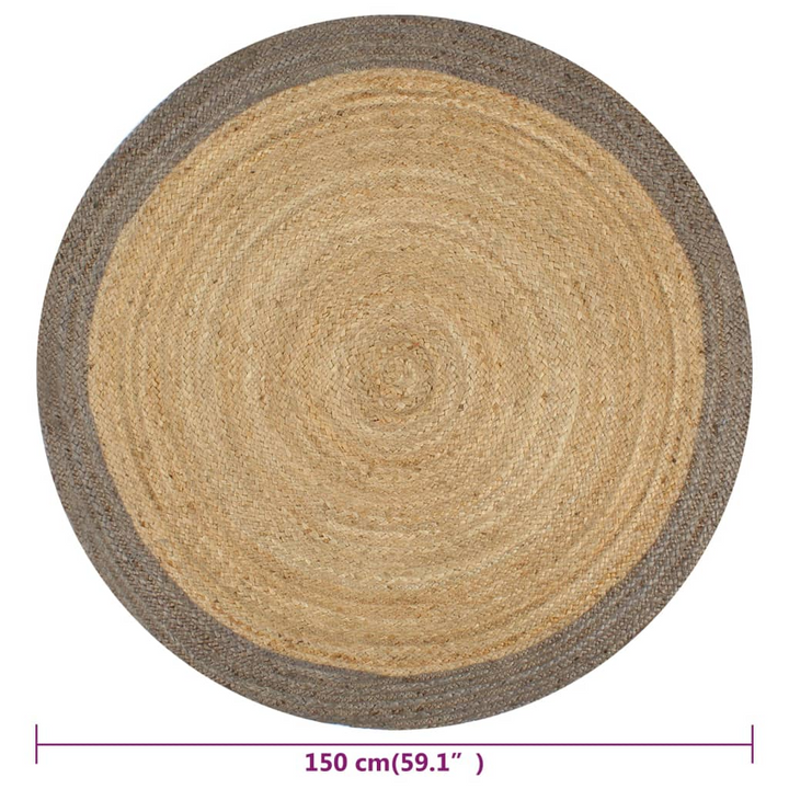 Handmade Jute Rug with Grey Border - 150 cm Round Durable Natural Fiber Area Rug - Premium  from Home Treasures - Just £69.99! Shop now at Home Treasures