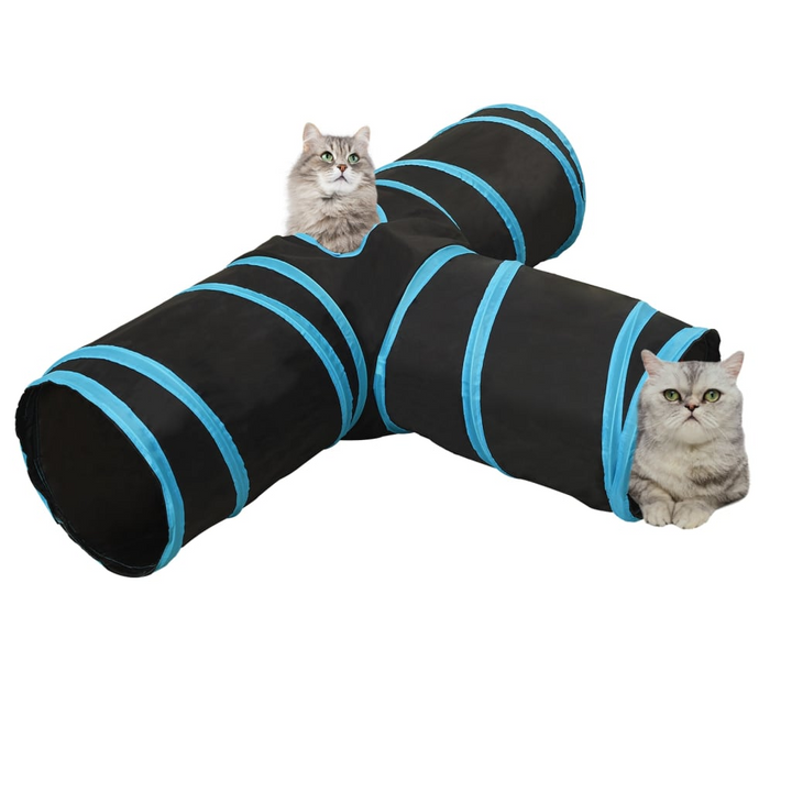 3-Way Cat Tunnel – Interactive Black & Blue Polyester Play Tube, 90 cm for Indoor/Outdoor Use - Premium  from Home Treasures - Just £23.99! Shop now at Home Treasures