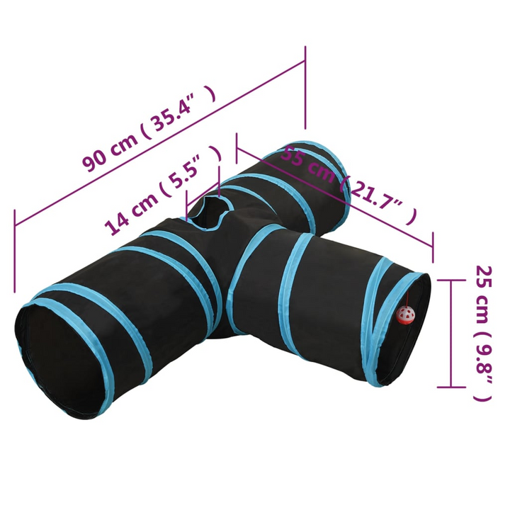 3-Way Cat Tunnel – Interactive Black & Blue Polyester Play Tube, 90 cm for Indoor/Outdoor Use - Premium  from Home Treasures - Just £23.99! Shop now at Home Treasures