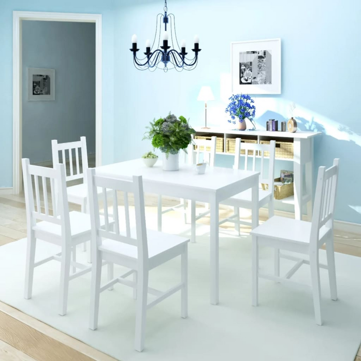 Elegant & Durable Seven Piece Pinewood Dining Set in White - Easy to Assemble - Premium  from Home Treasures - Just £350.99! Shop now at Home Treasures