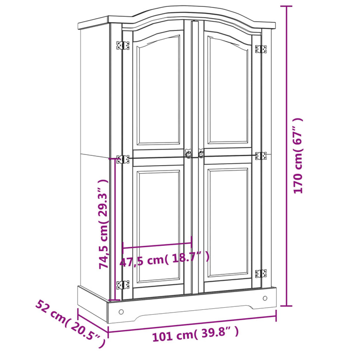 CORONA Wardrobe Mexican Pine with 2 Doors - Rustic Charm for Your Bedroom - Premium  from Home Treasures - Just £377.99! Shop now at Home Treasures