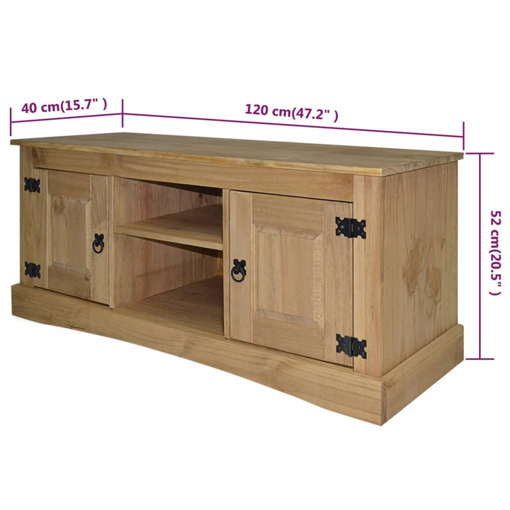 CORONA TV Cabinet in Rustic Mexican Pine - 120x40x52 cm | Solid Pinewood Mexican Style TV Stand with Ample Storage - Premium  from Home Treasures - Just £263.99! Shop now at Home Treasures