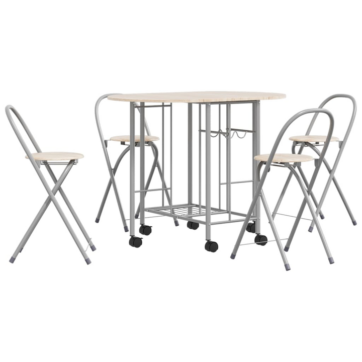 Compact & Stylish Five Piece Folding Dining Set MDF - Oak & Silver | VidaXL - Premium  from Home Treasures - Just £188.99! Shop now at Home Treasures