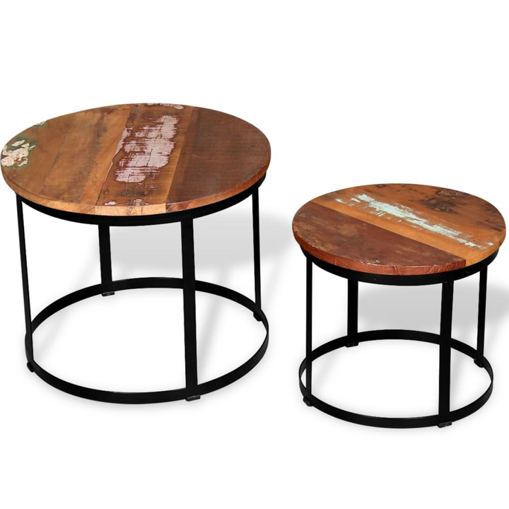 Two Piece Coffee Table Set - Solid Reclaimed Wood - Round Industrial Design (40cm/50cm) - Premium  from Home Treasures - Just £105.99! Shop now at Home Treasures