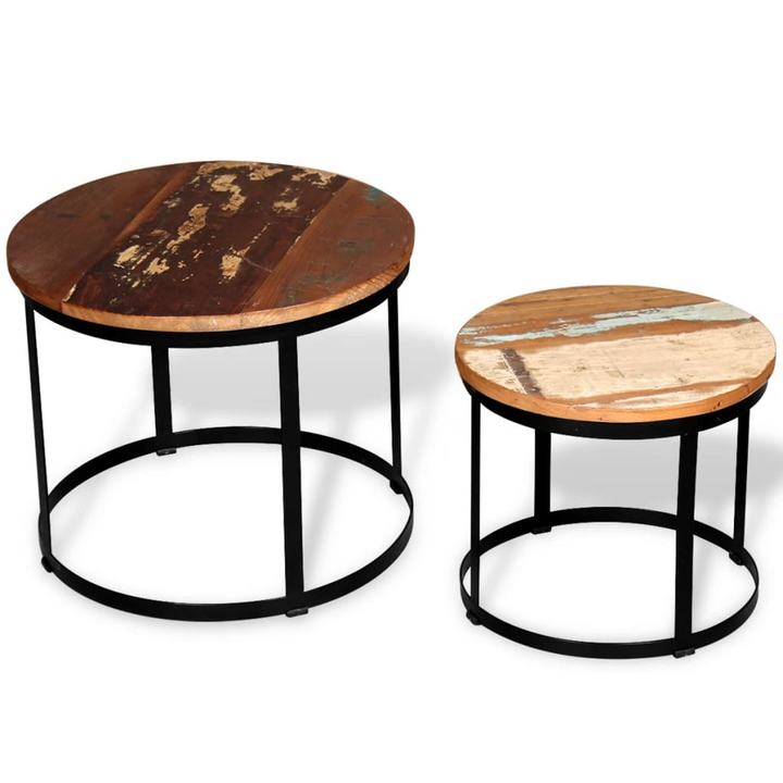 Two Piece Coffee Table Set - Solid Reclaimed Wood - Round Industrial Design (40cm/50cm) - Premium  from Home Treasures - Just £105.99! Shop now at Home Treasures