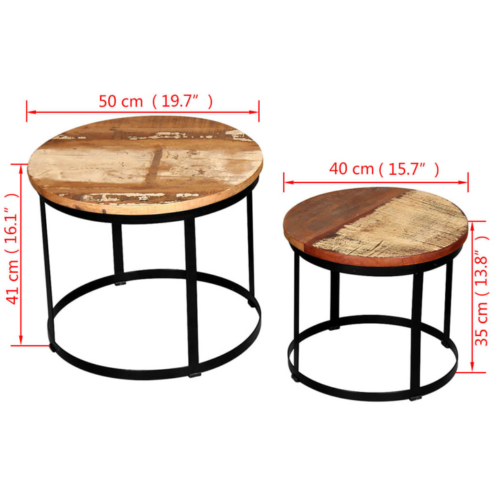 Two Piece Coffee Table Set - Solid Reclaimed Wood - Round Industrial Design (40cm/50cm) - Premium  from Home Treasures - Just £105.99! Shop now at Home Treasures