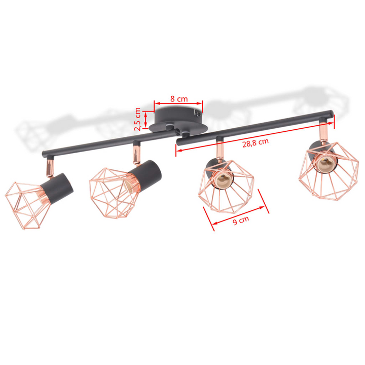 Industrial Ceiling Lamp with 4 E14 Spotlights - Black and Copper Finish, Modern Lighting Fixture - Premium  from Home Treasures - Just £48.99! Shop now at Home Treasures