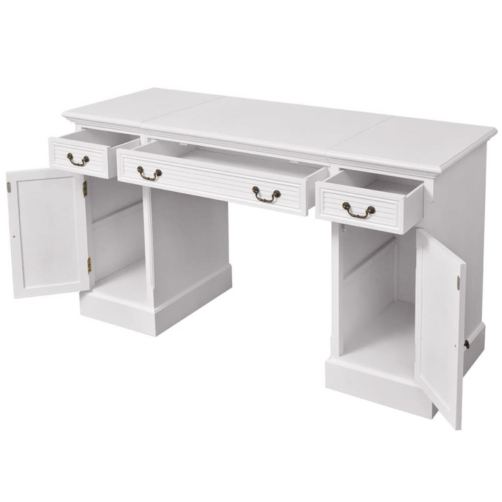 Double Pedestal Desk in Elegant White with Ample Storage - 140x48x80 cm - Premium  from Home Treasures - Just £606.99! Shop now at Home Treasures