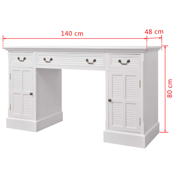 Double Pedestal Desk in Elegant White with Ample Storage - 140x48x80 cm - Premium  from Home Treasures - Just £606.99! Shop now at Home Treasures