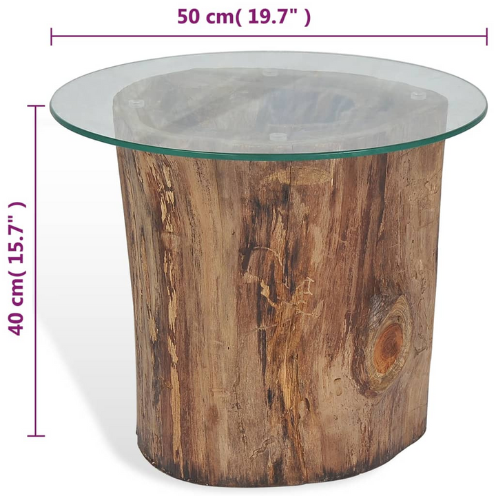 Teak Coffee Table with Tempered Glass Top - 50x40 cm, Unique Tree Log Design, Easy Assembly - Premium  from Home Treasures - Just £161.99! Shop now at Home Treasures