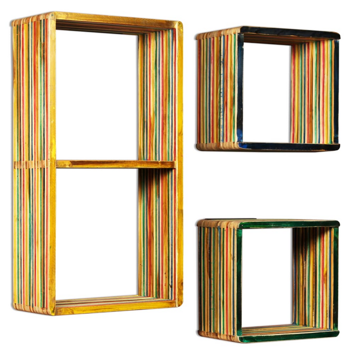 Wall Shelf Set - 3 Pieces, Solid Reclaimed Teak, Multicolour - Stylish & Practical Storage Solution - Premium  from Home Treasures - Just £209.99! Shop now at Home Treasures