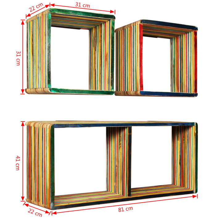 Wall Shelf Set - 3 Pieces, Solid Reclaimed Teak, Multicolour - Stylish & Practical Storage Solution - Premium  from Home Treasures - Just £209.99! Shop now at Home Treasures