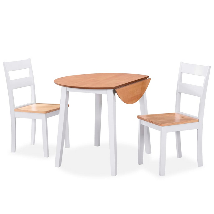 Elegant 3-Piece Dining Set in White with Drop-Leaf Table and Rubberwood Chairs - Premium  from Home Treasures - Just £295.99! Shop now at Home Treasures