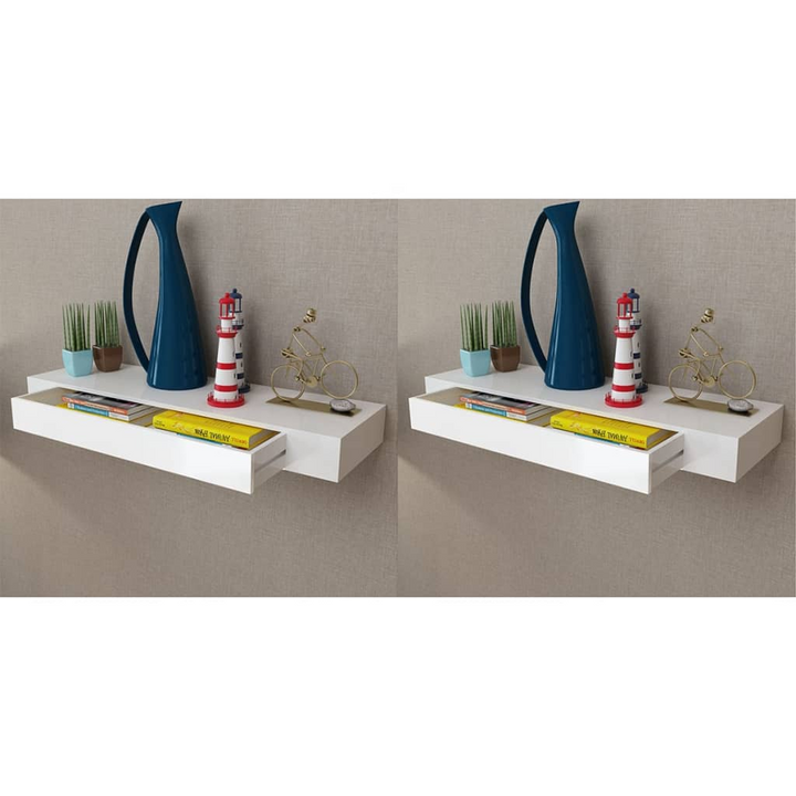 White Floating Wall Shelves with Drawers | 2 pcs | 80 cm | Modern Storage Solution for Any Decor - Premium  from Home Treasures - Just £127.99! Shop now at Home Treasures