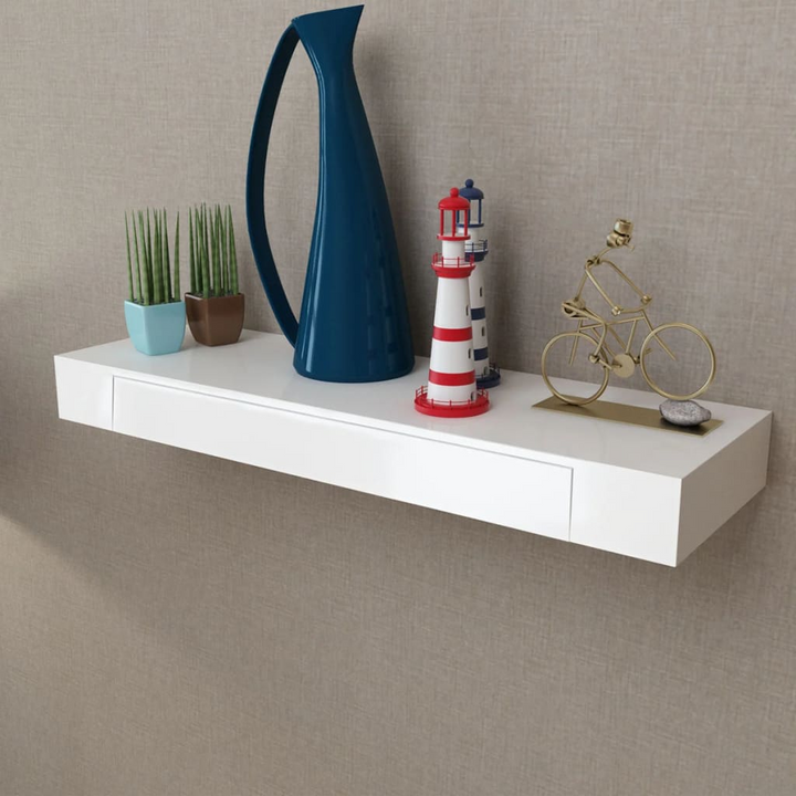 White Floating Wall Shelves with Drawers | 2 pcs | 80 cm | Modern Storage Solution for Any Decor - Premium  from Home Treasures - Just £127.99! Shop now at Home Treasures