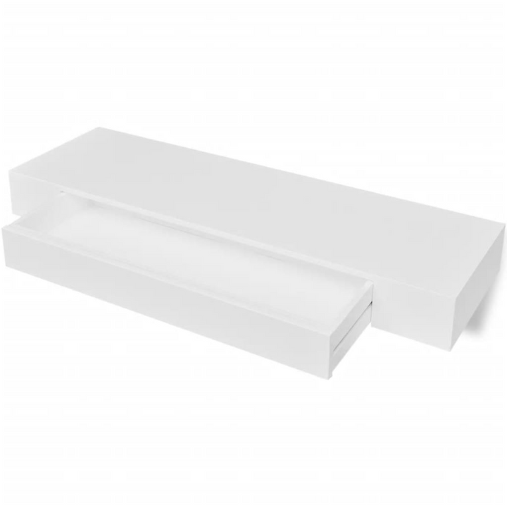 White Floating Wall Shelves with Drawers | 2 pcs | 80 cm | Modern Storage Solution for Any Decor - Premium  from Home Treasures - Just £127.99! Shop now at Home Treasures