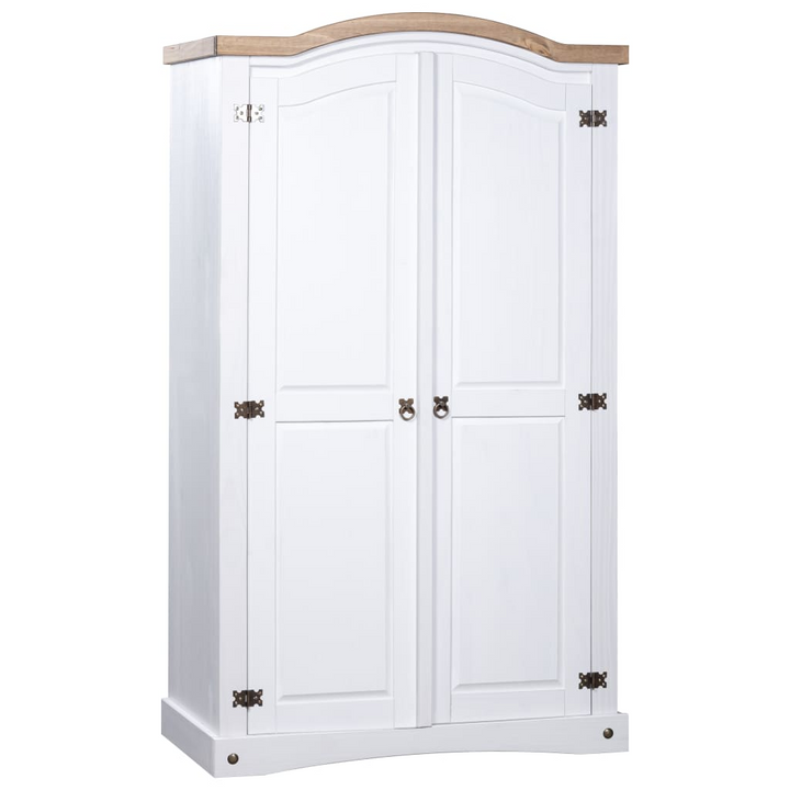 CORONA Wardrobe Mexican Pine, 2 Doors in White - Rustic Charm & Spacious Storage - Premium  from Home Treasures - Just £431.99! Shop now at Home Treasures