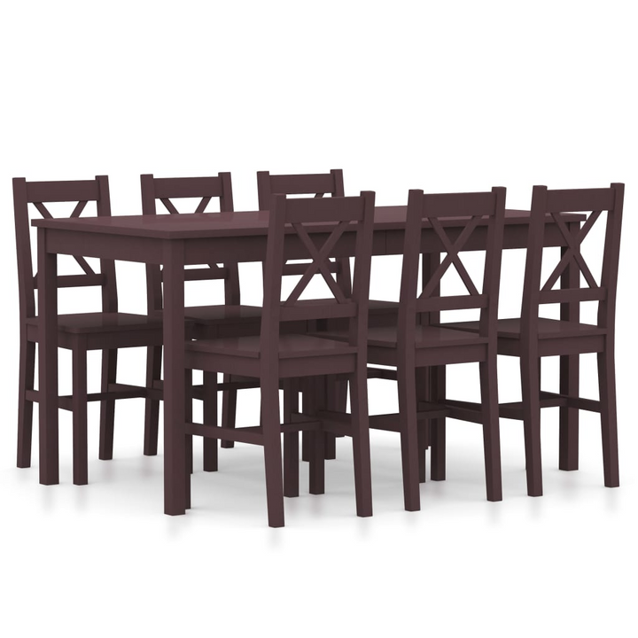 7 Piece Pinewood Dining Set in Dark Brown - Minimalist and Elegant Design for Modern Homes - Premium  from Home Treasures - Just £434.99! Shop now at Home Treasures