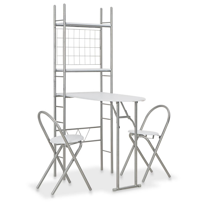 3 Piece Folding Dining Set with Storage Rack | Stylish & Compact White Dining Furniture - Premium  from Home Treasures - Just £145.99! Shop now at Home Treasures