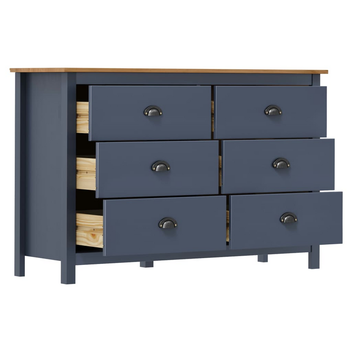 HILL Sideboard in Grey - Solid Pine Wood Cabinet with 6 Drawers, 125x40x80 cm | Elegant Storage Solution - Premium  from Home Treasures - Just £193.99! Shop now at Home Treasures