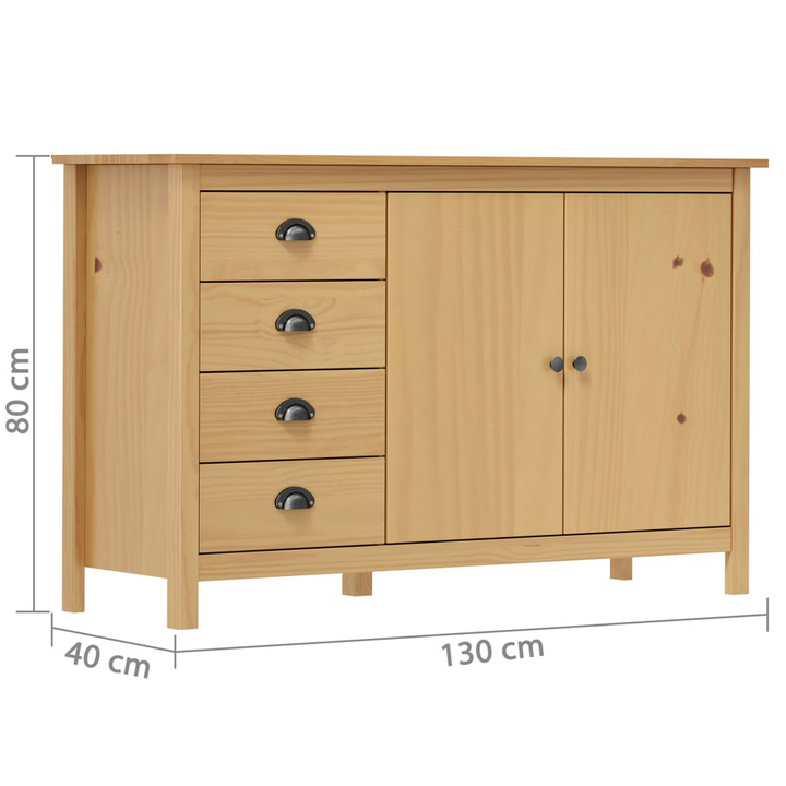 HILL Sideboard in Honey Brown - 130x40x80 cm Solid Pine Wood Storage Cabinet - Premium  from Home Treasures - Just £212.99! Shop now at Home Treasures