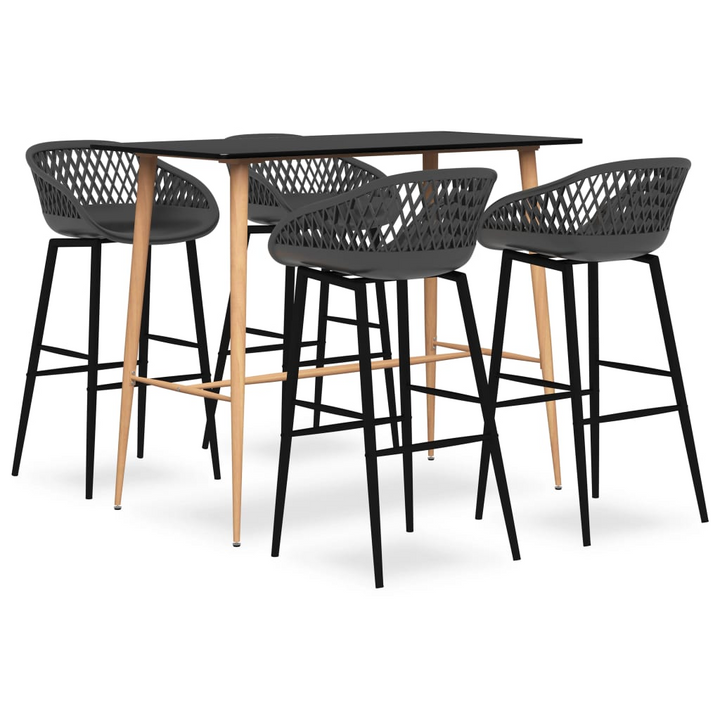 5 Piece Modern Bar Set - Sleek Black Table & Chic Grey Stools - Perfect for Home, Garden, Bar, Pub, or Restaurant - Premium  from Home Treasures - Just £383.99! Shop now at Home Treasures