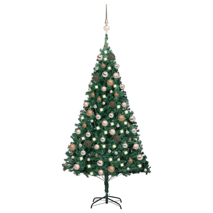 Artificial Pre-lit Christmas Tree with Rose Gold Ball Set - Green PVC, 930 Tips, 150 LEDs, Metal Stand - Premium  from Home Treasures - Just £119.99! Shop now at Home Treasures