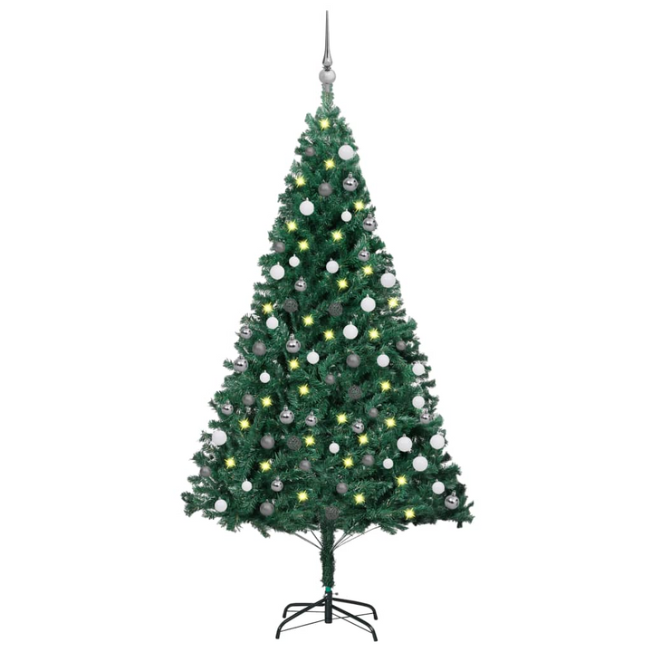 Pre-lit Artificial Christmas Tree with Ball Set, Green PVC, Energy-efficient LED Lights, Metal Stand Included - Premium  from Home Treasures - Just £47.99! Shop now at Home Treasures