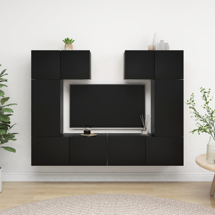 6 Piece TV Cabinet Set - Modern Black Engineered Wood Storage with Wall-Mounted Design - Premium  from Home Treasures - Just £214.99! Shop now at Home Treasures