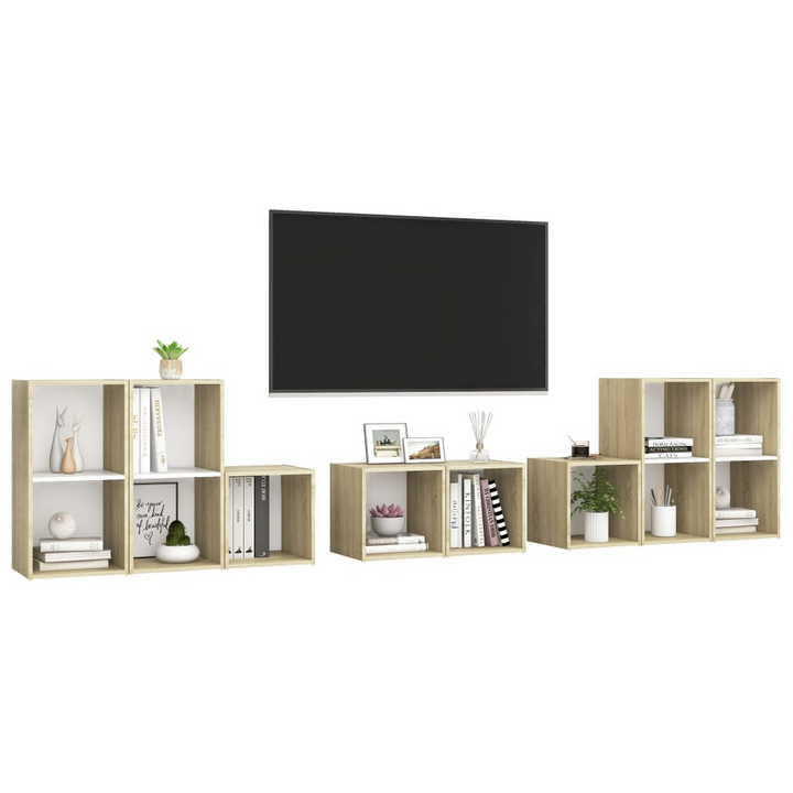 8 Piece TV Cabinet Set - Modern White & Sonoma Oak Finish | Durable Engineered Wood | Versatile Design - Premium  from Home Treasures - Just £210.99! Shop now at Home Treasures