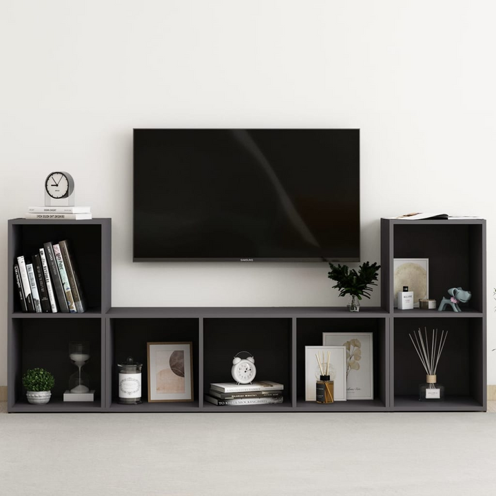 Stylish and Practical 3 Piece TV Cabinet Set in Grey Engineered Wood | Modern Storage Solution - Premium  from Home Treasures - Just £139.99! Shop now at Home Treasures