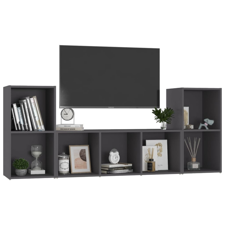 Stylish and Practical 3 Piece TV Cabinet Set in Grey Engineered Wood | Modern Storage Solution - Premium  from Home Treasures - Just £139.99! Shop now at Home Treasures